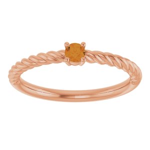 14K Rose Gold 3 mm Natural Citrine Solitaire Rope Ring