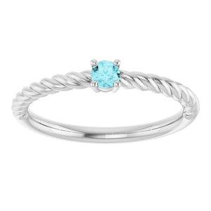 14K White Gold 3 mm Natural Blue Zircon Solitaire Rope Ring