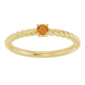 14K Yellow Gold 3 mm Natural Citrine Solitaire Rope Ring