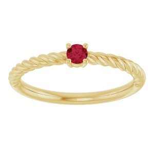 14K Yellow Gold 3 mm Natural Ruby Solitaire Rope Ring