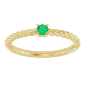 14K Yellow Gold 3 mm Natural Emerald Solitaire Rope Ring