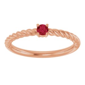 14K Rose Gold 3 mm Lab-Grown Ruby Solitaire Rope Ring