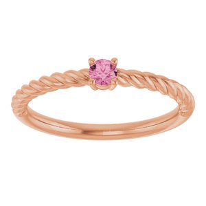 14K Rose Gold 3 mm Natural Pink Tourmaline Solitaire Rope Ring