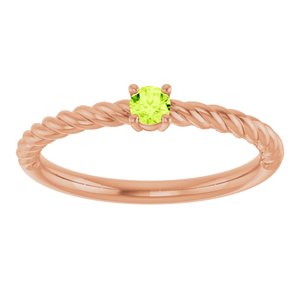 14K Rose Gold 3 mm Natural Peridot Solitaire Rope Ring