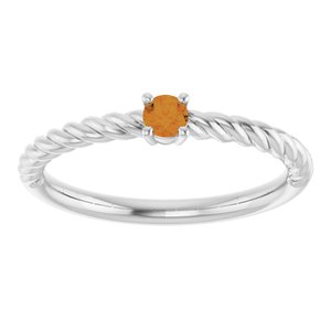 14K White Gold 3 mm Natural Citrine Solitaire Rope Ring