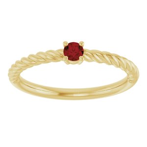 14K Yellow Gold 3 mm Natural Mozambique Garnet Solitaire Rope Ring