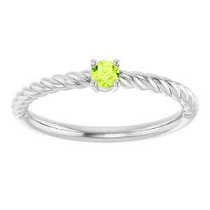 14K White Gold 3 mm Natural Peridot Solitaire Rope Ring