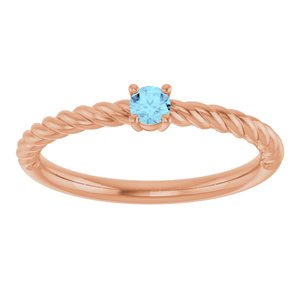 14K Rose Gold 3 mm Natural Aquamarine Solitaire Rope Ring