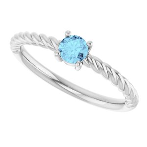 Platinum 4 mm Natural Aquamarine Solitaire Rope Ring