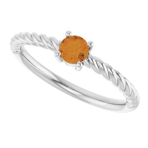 Platinum 4 mm Natural Citrine Solitaire Rope Ring