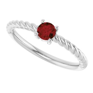 14K White Gold 4 mm Natural Mozambique Garnet Solitaire Rope Ring