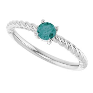 14K White Gold 4 mm Lab-Grown Alexandrite Solitaire Rope Ring