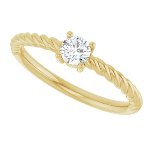 14K Yellow Gold 1/5 CT Natural Diamond Solitaire Rope Ring