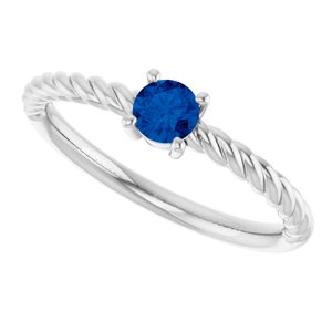 Platinum 4 mm Lab-Grown Blue Sapphire Solitaire Rope Ring