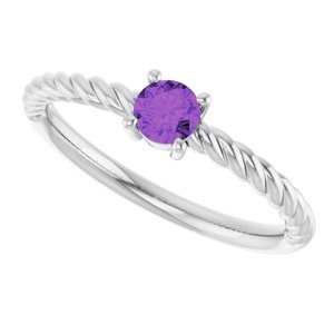 Platinum 4 mm Natural Amethyst Solitaire Rope Ring