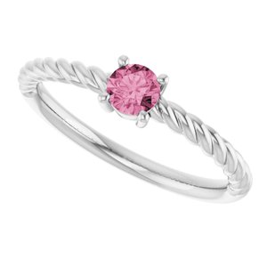Platinum 4 mm Natural Pink Tourmaline Solitaire Rope Ring