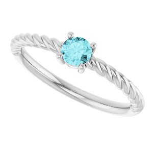 Sterling Silver 4 mm Natural Blue Zircon Solitaire Rope Ring