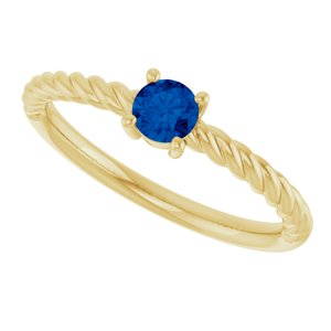 14K Yellow Gold 4 mm Lab-Grown Blue Sapphire Solitaire Rope Ring