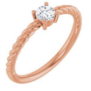 14K Rose Gold 4 mm Natural White Sapphire Solitaire Rope Ring