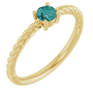 14K Yellow Gold 4 mm Lab-Grown Alexandrite Solitaire Rope Ring