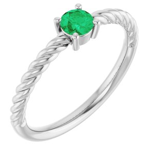 14K White Gold 4 mm Lab-Grown Emerald Solitaire Rope Ring