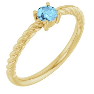 14K Yellow Gold 4 mm Natural Aquamarine Solitaire Rope Ring