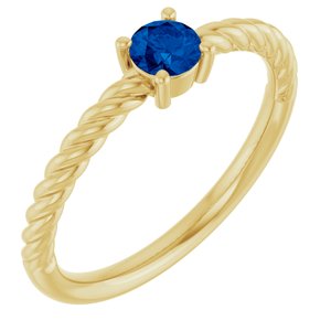14K Yellow Gold 4 mm Lab-Grown Blue Sapphire Solitaire Rope Ring