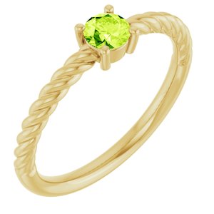 14K Yellow Gold 4 mm Natural Peridot Solitaire Rope Ring