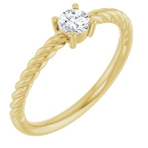 14K Yellow Gold 4 mm Natural White Sapphire Solitaire Rope Ring