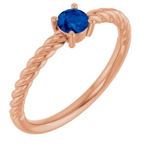 14K Rose Gold 4 mm Natural Blue Sapphire Solitaire Rope Ring