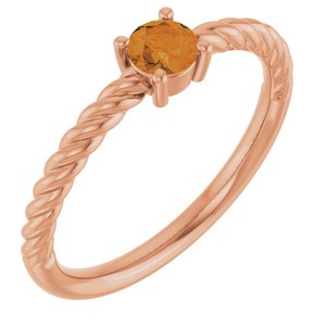 14K Rose Gold 4 mm Natural Citrine Solitaire Rope Ring