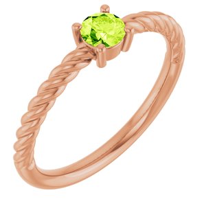14K Rose Gold 4 mm Natural Peridot Solitaire Rope Ring
