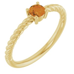 14K Yellow Gold 4 mm Natural Citrine Solitaire Rope Ring