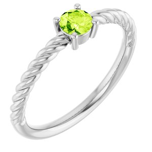 14K White Gold 4 mm Natural Peridot Solitaire Rope Ring