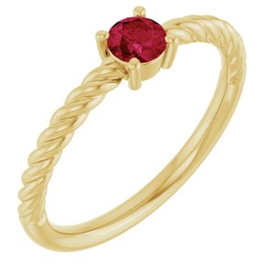 14K Yellow Gold 4 mm Lab-Grown Ruby Solitaire Rope Ring