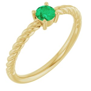 14K Yellow Gold 4 mm Natural Emerald Solitaire Rope Ring