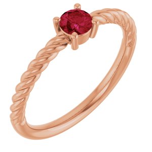 14K Rose Gold 4 mm Lab-Grown Ruby Solitaire Rope Ring