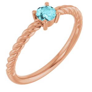 14K Rose Gold 4 mm Natural Blue Zircon Solitaire Rope Ring