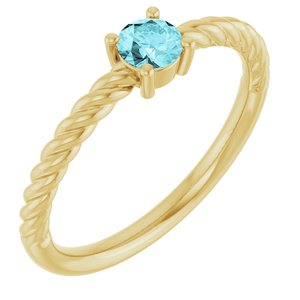 14K Yellow Gold 4 mm Natural Blue Zircon Solitaire Rope Ring