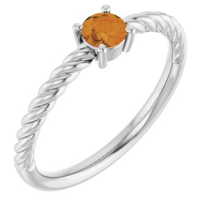 14K White Gold 4 mm Natural Citrine Solitaire Rope Ring