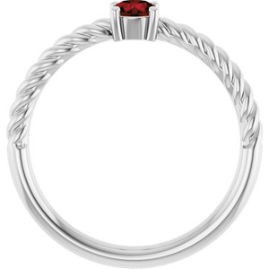 14K White Gold 4 mm Natural Mozambique Garnet Solitaire Rope Ring