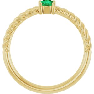 14K Yellow Gold 4 mm Lab-Grown Emerald Solitaire Rope Ring