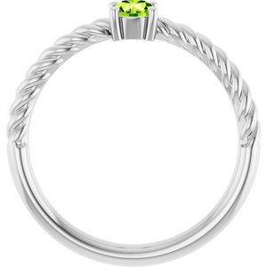 Platinum 4 mm Natural Peridot Solitaire Rope Ring