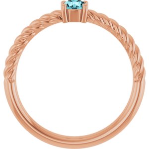 14K Rose Gold 4 mm Natural Blue Zircon Solitaire Rope Ring