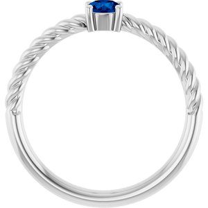 14K White Gold 4 mm Lab-Grown Blue Sapphire Solitaire Rope Ring