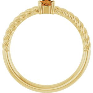 14K Yellow Gold 4 mm Natural Citrine Solitaire Rope Ring