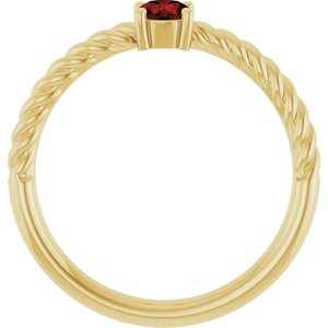 14K Yellow Gold 4 mm Natural Mozambique Garnet Solitaire Rope Ring