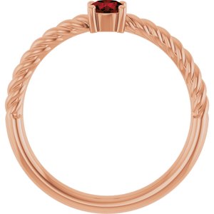 14K Rose Gold 4 mm Natural Mozambique Garnet Solitaire Rope Ring