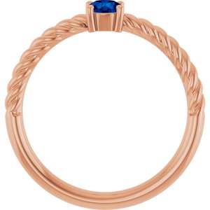 14K Rose Gold 4 mm Lab-Grown Blue Sapphire Solitaire Rope Ring