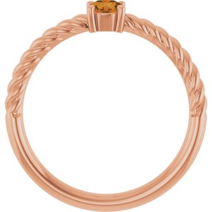 14K Rose Gold 4 mm Natural Citrine Solitaire Rope Ring